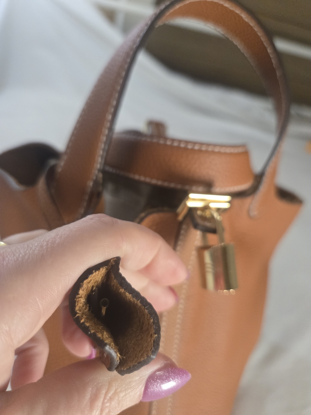 Picotin Style Gorgeous Leather Mini Tote Bag in Tan with Gold Hardware - Picture 3 of 13